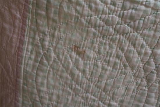 A rose pink and light pink reversible quilt, another reversible with yellow, the other mint green gingham and pink (3)